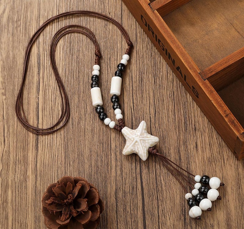 DS Boho Beaded Necklace for Women–Colorful Ceramic & African Tribal Beads, Adjustable Long Chunky Bohemian Jewelry with Gift Box Packaging,Hippie Witchy Vintage Handmade Fashion Statement Necklace - Image 3